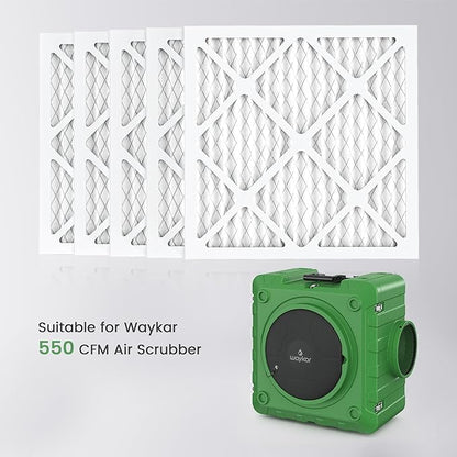 Waykar MERV-10 Filter Replacement – Captures Dust, Pollen – Compatible with Waykar 550 CFM Air Scrubber (5-Pack)