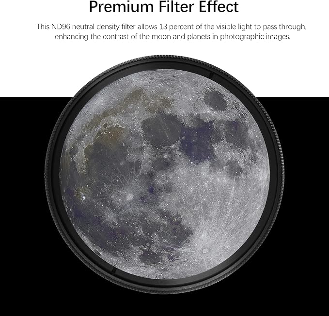 Astromania Telescope Moon Filter 2 inch, Neutral Density Telescope Filter ND96-0.9 with 13% Light Transmission Reduces Moon Glare&Enhances Lunar Crater Detail, Work with Telescope Accepts 2" Eyepieces