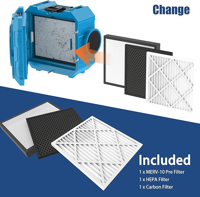 800CFM Hepa Air Scrubber with 3-Stage Filtration, Stackable Negative Air Machine, Commercial Air Purifier with MERV-10/HEPA/Carbon Filters for Water Damage, Construction, Industrial and Home Use