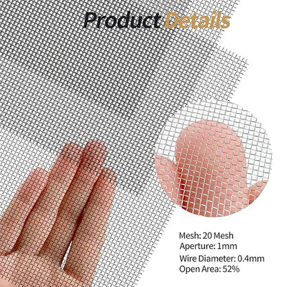 4 Pack 304 Wire Mesh Screen,11.8"X8.2" Heat-Resisting Metal Mesh, 20 Mesh Stainless Steel Mesh,Durable and Rustproof for Ventilation, Filtration, and Pest Filters