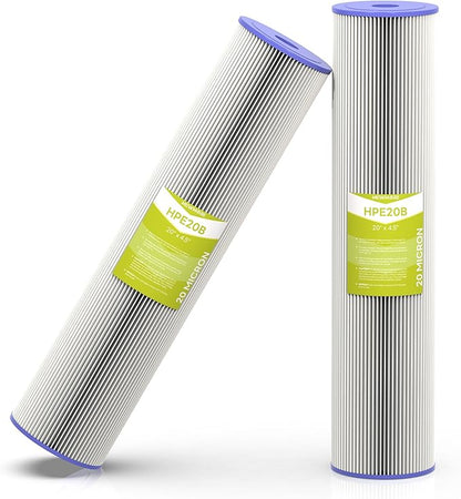 20 Micron Whole House Water Filter Cartridge, Pleated Sediment Filters for Well Water, Universal Replacement for Any 20 inch Big Housings - 20" x 4.5" Cartridges - Pack of 2