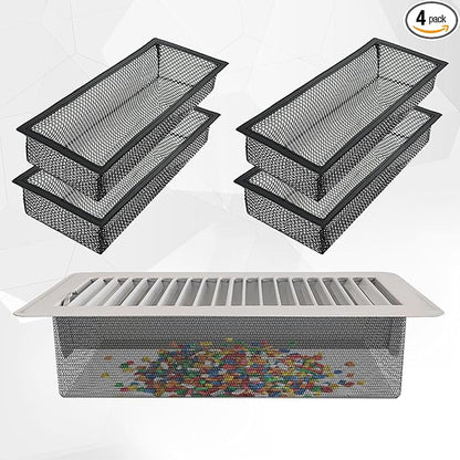 Floor Register Vent Cover Filter Net, 4"x12" Air Vent Screen Mesh Covers Catcher Filter Hoods for Home Floor Registers Vent Filters, Black (4 Packs)