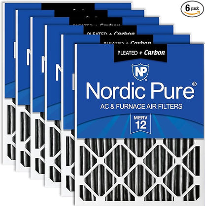Nordic Pure 16x24x4 (Actual Size: 15 3/8 x 23 3/8 x 3 5/8) Pleated Air Filter MERV 12 Plus Carbon 6 Pack