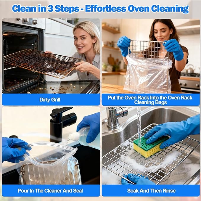 GrateGleam - 10 Pack Oven Rack Cleaning Bags | Heavy-Duty Leak-Proof Degreaser Soaking Bags with Secure Zip Seal for Stove Grates, BBQ Grills, Toaster Ovens, Roasting Pans and Camping