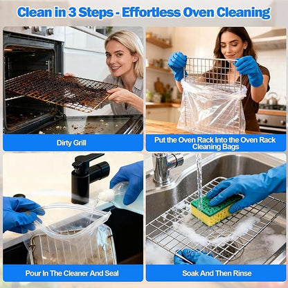GrateGleam - 10 Pack Oven Rack Cleaning Bags | Heavy-Duty Leak-Proof Degreaser Soaking Bags with Secure Zip Seal for Stove Grates, BBQ Grills, Toaster Ovens, Roasting Pans and Camping