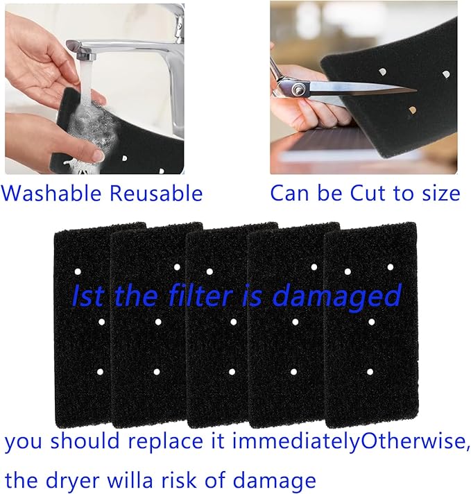 5Pcs 481010716911Dryer Filters 5-Hole Design (Dimensions: 230 x 115 x 14MM) for Bauknecht Privileg Whirlpool HX 481010716911 Heat Pump Dryers, Condensing Dryer Sponge Filter Pad