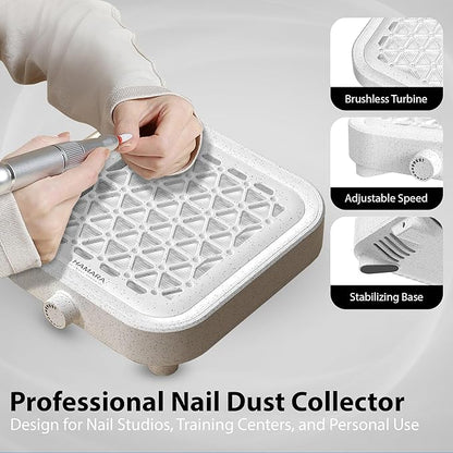 Nail Dust Collector Quiet & Powerful - Compact Dust Collector Nail Tech with Reusable Filter - 8000 RPM Suction Brushless Turbine for Max Dust Suction & Low Noise - For Beginners, Home & Salon