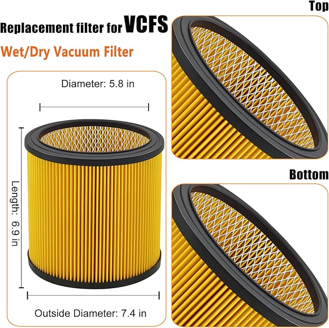 Replacement Filter for Vacmaster 5-20 Gallon/Hart Shop Vacuum 5-17 Gallon, Replaces Hart VCFS 3701 Filter/VCFF Filter, Fits most Shop-Vac/Craftsman Vacuum, with 2x Wet Foam Sleeve