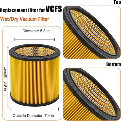 Replacement Filter for Vacmaster 5-20 Gallon/Hart Shop Vacuum 5-17 Gallon, Replaces Hart VCFS 3701 Filter/VCFF Filter, Fits most Shop-Vac/Craftsman Vacuum with 2x Wet Foam Filter