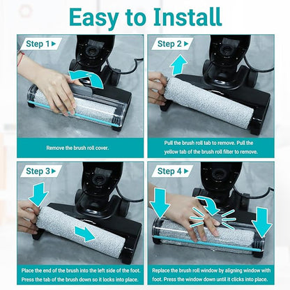 FFsign 3831 Roller Brush & Filter Replacement Compatible with Bissell Crosswave Hard Floor Expert 3831, HF2 3845N Vacuum, Floor Scrubber Wet Dry Vacuum Accessory Kit 2 Brush Rolls, 2 Filter Parts