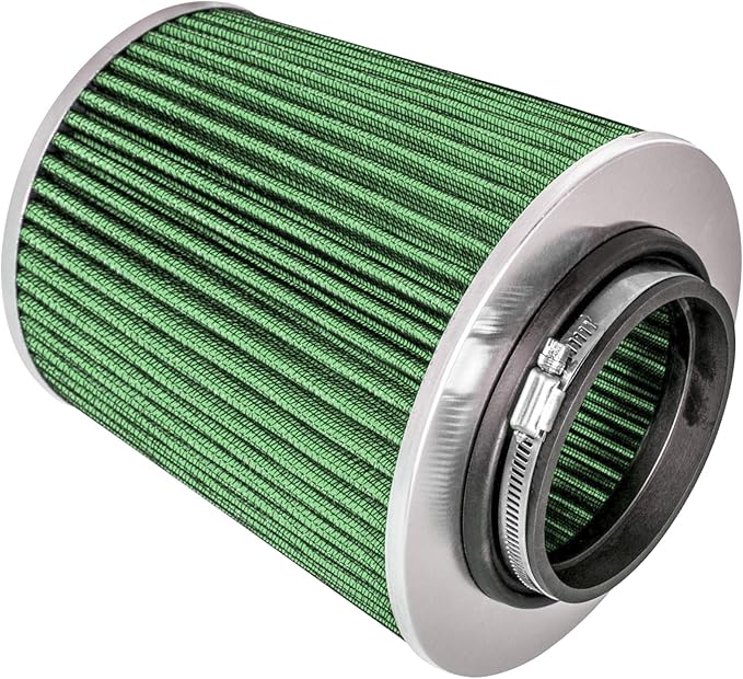 Mortar Aftermarket Auto Air Filter Replacement - Car Enthusiast Class Universal Cold Air Intake Gulps in More Air for More Engine Power & Passionate Induction Sound, 3.5 In, Green