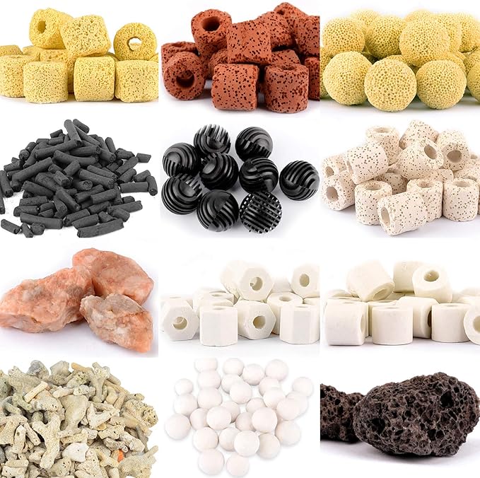 Aquarium Filter Media: 12-in-1 Bio Balls & Ceramic Rings Kit (500g) for Fish Tank or Pond - Includes Zippered Mesh Bag