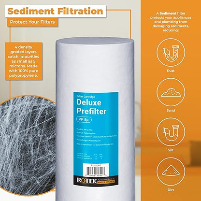 Rotek Water Systems Whole House Water Filtration System | 2-Stage Water Filter System | SED & ACB | Clean Drinking Water | Sediment & Carbon Filter | 10 Inch