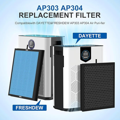 AP303 AP304 Replacement Filters, Compatible with DAYETTE AP303/304 Air Puri-fier, and for FRESHDEW AP303 AP304 Puri-fier,2 Pack Filters with 3 Stage Filtration
