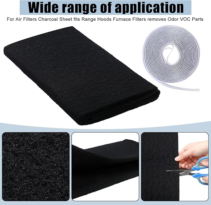 3 Pack Cut to Fit Carbon Pad Pre Filter Roll 16'' x 48'' with 3 Roll 126'' Tape for Air Purifiers Furnace Filters and AirConditioner Filters Cut to Fit Carbon Pad Removing Odor VOC