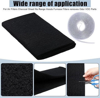 3 Pack Cut to Fit Carbon Pad Pre Filter Roll 16'' x 48'' with 3 Roll 126'' Tape for Air Purifiers Furnace Filters and AirConditioner Filters Cut to Fit Carbon Pad Removing Odor VOC