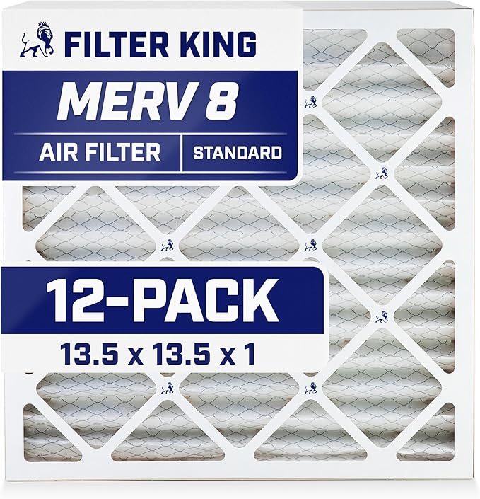 Filter King 13.5x13.5x1 Air Filter | 12-PACK | MERV 8 HVAC Pleated A/C Furnace Filters | MADE IN USA | Actual Size: 13.5 x 13.5 x .75"