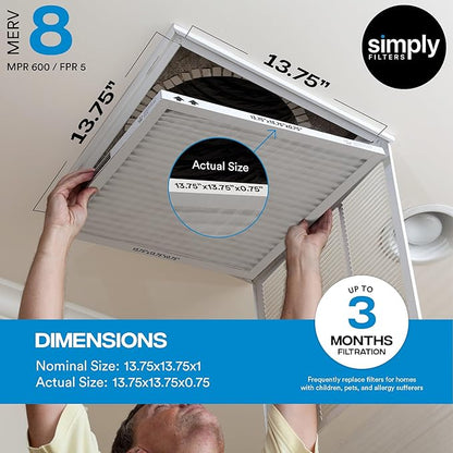 Simply 18x25x1 Air Filter, Merv 8, 12 Pack, For Home AC Furnace & HVAC (Actual Size: 17.75"x24.75"x0.75") DUST, Pet, & Allergy Control