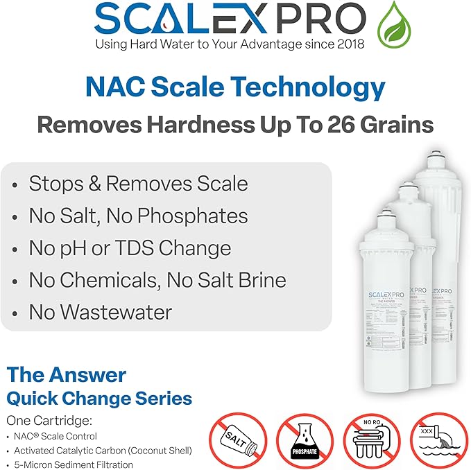 The Answer - 12in Quick Change 3/8in Auto Shut Off Head and Water Filter Combo Kit, High Capacity (up to 7500 gals) Prevents Limescale; Chlorine, Chloramines, Odors (SXP-12TARC)