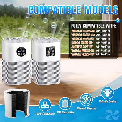 A1 A1W Air P-urifier Filter Replacement Fit for VEWIOR HQSC-50 HQKJ-80, AMEIFU AP01W, KOIOS HQKJ-50 Air Purifi-er, A1 3-in-1 H13 HEPA Air Cleaner Filter, 2 Pack