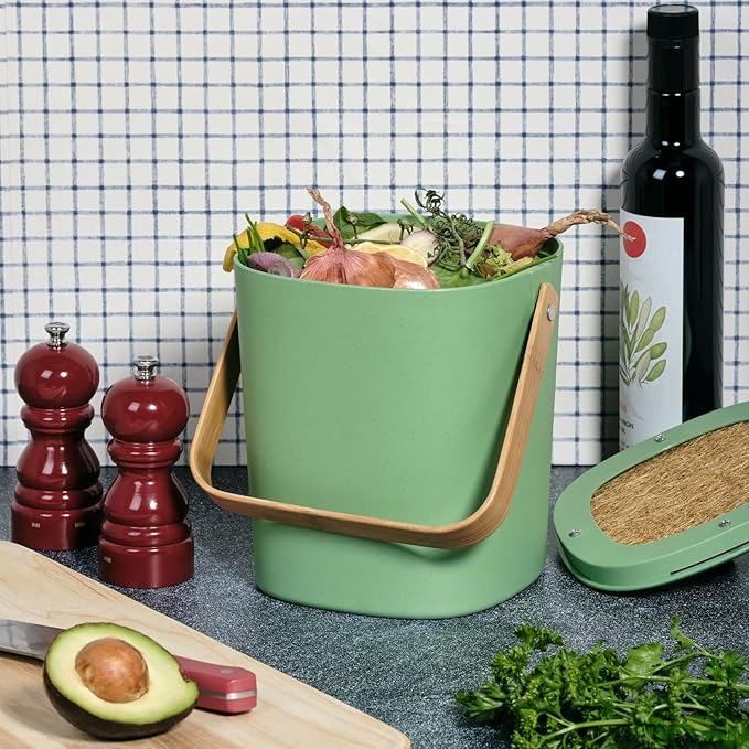 Bamboozle Countertop Compost Bin Kitchen | 1 Gallon | Odorless Composting Bin with Filters | Indoor Compost Bin with Lid | Plant Based Kitchen Composter for Food Scraps & Waste Recycling | Avocado