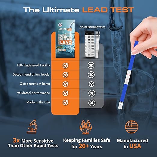 USA-Made – Watersafe® Lead in Drinking Water Test Kit – EPA-Compliant & Lab-Verified 8-Minute Detection Below 5 PPB – Easy & Accurate DIY Home Testing for Tap & Well Water - 4 Pack