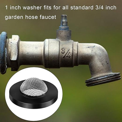 20 Pcs Hose Washer with Screen Filter Washers Stainless Steel & Black Rubber Filter Gasket for 1" Inlet, Fits 5/8" Washing Machine & 3/4" Garden Hose Connector