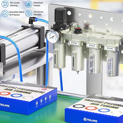 TAILONZ PNEUMATIC 0-240PSI 1/2 Inch NPT Industrial Grade 4 Stage Air Drying System, Particulate Filter, Coalescing Filter, Double Desiccant Dryer and Air Regulator (Manual Drainage)