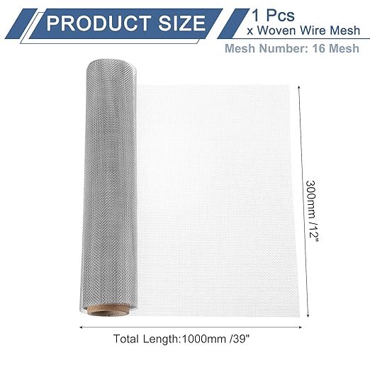 uxcell 16 Mesh 39" x 12" Woven Wire Mesh, 304 Stainless Steel Air Vent Filter Screen, Window Screen Mesh for DIY Projects Vents Cover Filtration Animals Fence