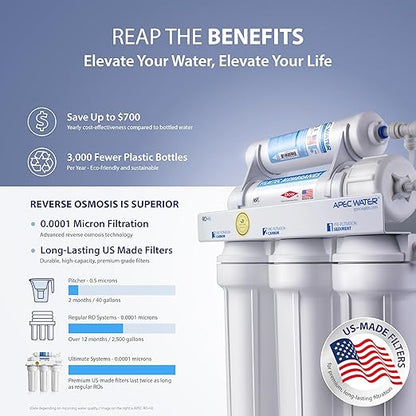 APEC Water Systems RO-90 Ultimate Series Top Tier Supreme Certified High Output 90 GPD Ultra Safe Reverse Osmosis Drinking Water Filter System, Chrome Faucet