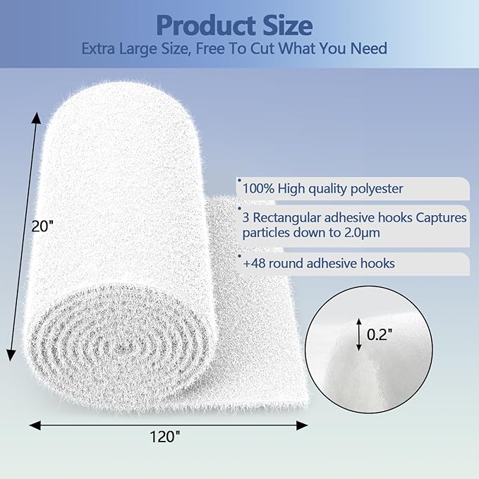 Air Vent Filter White, 12"X120" Cut to Size Air Filter Roll (80 + Filters), Electrostatic Vent Filter Material for Home Floor, Ceiling, Grilles, HVAC Vent, Compression Packing (Thickness: 0.2 In)