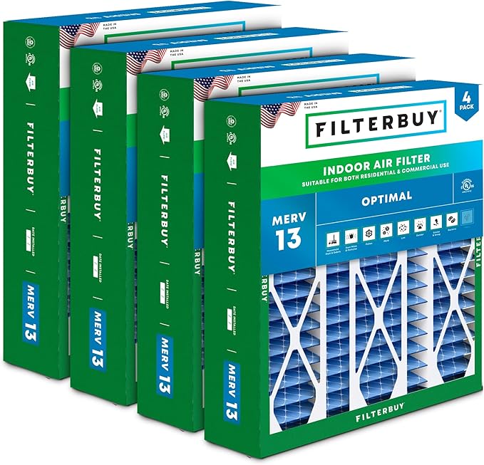 Filterbuy 20x25.25x3.5 Air Filter MERV 13 Optimal Smoke & Allergy Defense (4-Pack), Pleated HVAC AC Furnace Filters for AprilAire Space-Gard 102 & 2120 (Actual Size: 19.94 x 25.38 x 3.75)