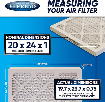 20x24x1 MERV 8 Air Filters 6-Pack, Actual Size 19.7" x 23.7" x 0.75" – Compatible with HVAC, Air Conditioners & Furnaces– High Particle Capture & Smooth Airflow