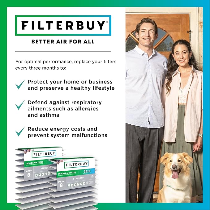 Filterbuy 25x5 Expandable Air Filter MERV 8 Dust Defense (2-Pack), Pleated Furnace Air Filters Replacement for Trane Perfect Fit BAYFTFREXM2 and American Standard (Actual Size: 27.50 x 4.38 Inches)