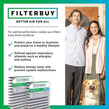 Filterbuy 25x5 Expandable Air Filter MERV 8 Dust Defense (2-Pack), Pleated Furnace Air Filters Replacement for Trane Perfect Fit BAYFTFREXM2 and American Standard (Actual Size: 27.50 x 4.38 Inches)