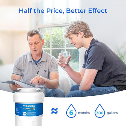 Waterdrop 𝐀𝐥𝐤𝐚𝐥𝐢𝐧𝐞 WD-F13 Replacement for GE® MWF®, SmartWater® MWFP, MWFINT, MWFA, GWF, HDX FMG-1, GSE25GSHECSS, WFC1201, RWF1060, 𝐄𝐧𝐡𝐚𝐧𝐜𝐞𝐬 𝐩𝐇 Refrigerator Water Filter