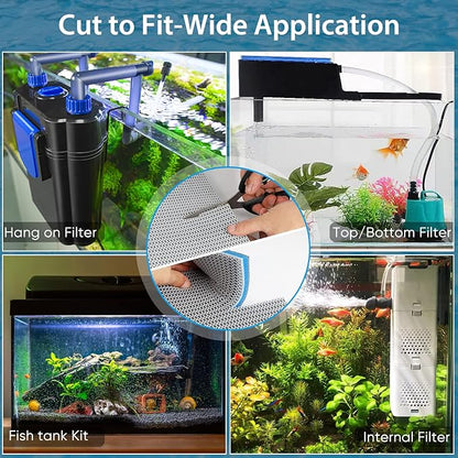 Aquarium Filter Media, Upgraded 8-Layer Filter Sponge Pad for Fish Tank and Pond, Super Filtering Effect, Cut to Fit, Reusable and Washable Aquarium Filter Floss (11.8”x31.5”)