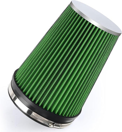6" 152mm Cold Air Intake Filter Clamp-On Replacement High Flow Inlet Air Filter High Performance Washable Cone Filter 9" Tall Green