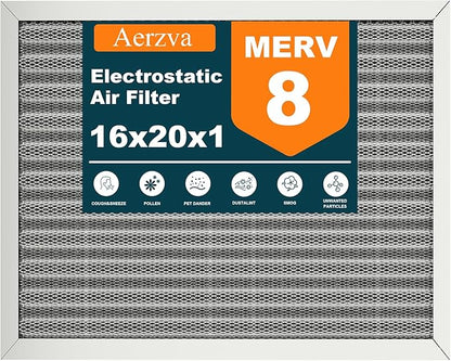 16x20x1 Reusable Air Filter, Washable, MERV 8, Permanent Electrostatic Air Filter, Lasts a Lifetime, Breathe Safely at Home or in the Office
