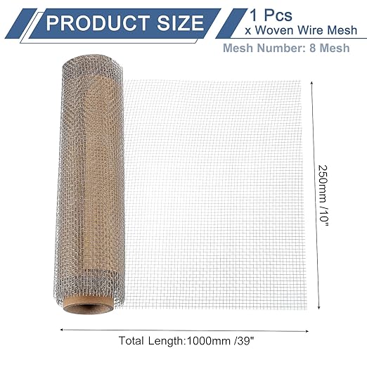 uxcell 8 Mesh 39" x 10" Woven Wire Mesh, 316 Stainless Steel Air Vent Filter Screen, Window Screen Mesh for DIY Projects Vents Cover Filtration Animals Fence