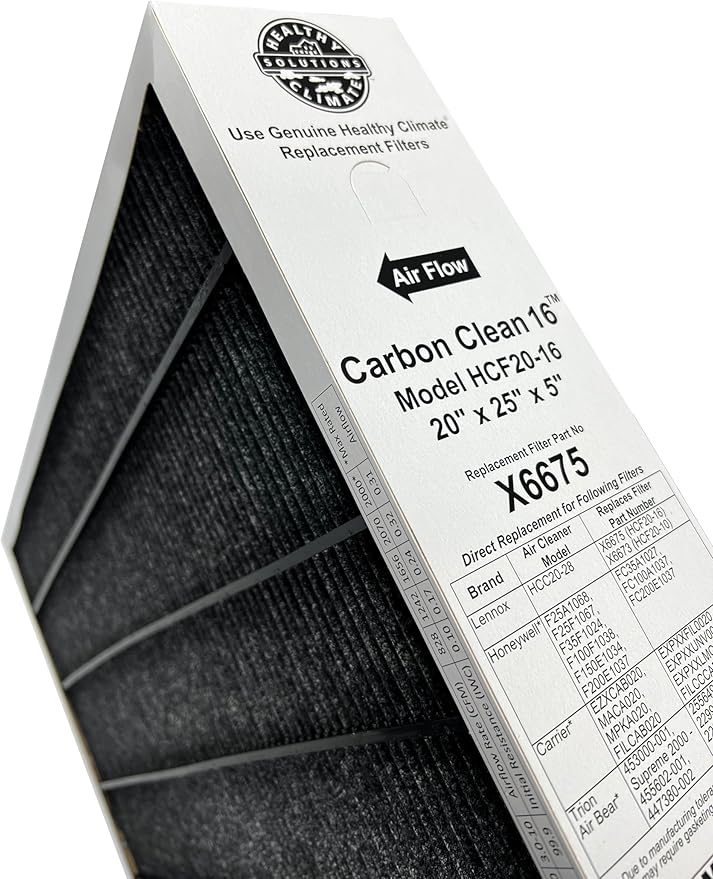 Lennox Healthy Climate X6675 20x25x5 Healthy Climate Carbon-Clean MERV 16 Filter Bundle with Same Day Supply Filter Change Reminder Magnet (5-Pack)