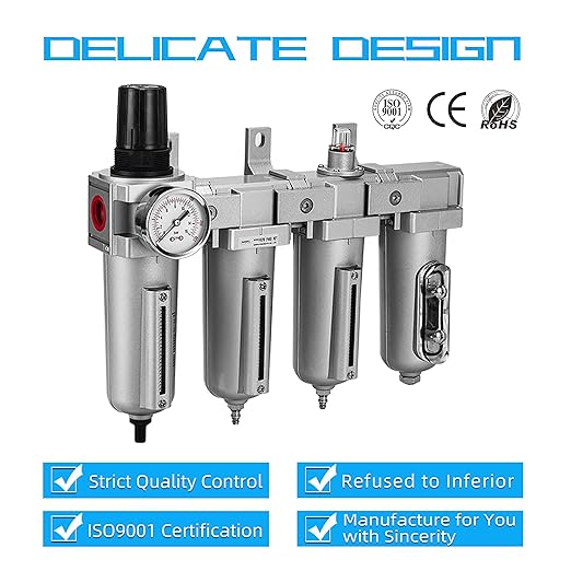 NANPU 1/2" NPT Industrial Grade 4 Stage Air Drying System - Double Particulate Filters, Coalescing Filter, Desiccant Dryer & Air Regulator, Metal Bowl, Auto Drain, for Paint Spray＆ Plasma Cutter