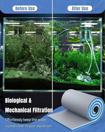 Pawfly 16 x 12 Inch Cuttable Aquarium Filter Media Pad, Sponge Filter Pad for Freshwater Saltwater Fish Tanks, 8-Layer Aquarium Filter Pad for Ponds High Density Multi-Layer Filter Floss Bio Foam