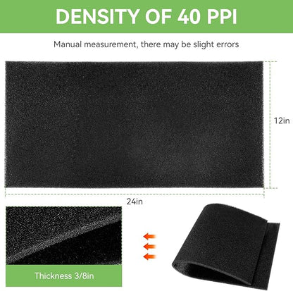 BF-2 Air Filter Foam Sheet Material Universal Filter Foam for UNI 12" x 24" x 3/8" - 40 PPI Air Filter Aquarium Sponge Filter Fit Air Conditioner, Purifier, Aquarium for Cutting and Washable