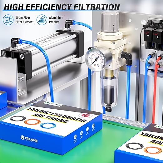 TAILONZ PNEUMATIC 1/4 Inch NPT Automatic Drain Air Filter Pressure Regulator Combo Piggyback, Air Tool Compressor Filter with Gauge AW2000-02D