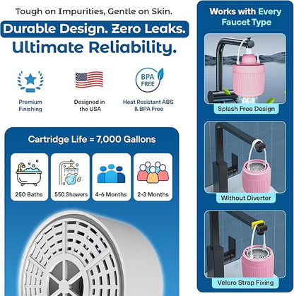 17-STAGE Bath Filter for Tub with Premium Design & Leak-Proof, 7000-Gallon Long-Life Cartridge with Vitamins C & E + Essential Minerals Removes Chlorine and Softens Hair, Skin & Nails | Patent Pending