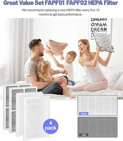 4 Pack FAPF01 FAPF02 Replacement Filter Compatible with 3M Filtrete Ultra Quie Air Purifier, Model FAP01-RMS, FAP02-RMS and FAPF024, with H13 HEPA Air Clean filters
