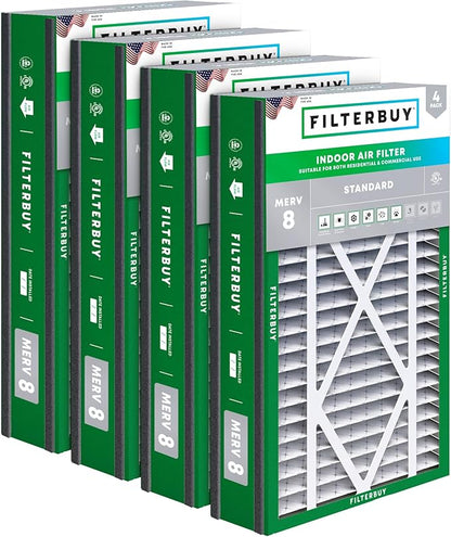 Filterbuy 16x25x3 Air Filter MERV 8 Essential Dust & Allergy Defense (4-Pack), Electrostatic Pleated HVAC AC Furnace Filters for Trion Air Bear, Lennox X0581 & More (Actual Size: 15.63 x 24.13 x 3.00)