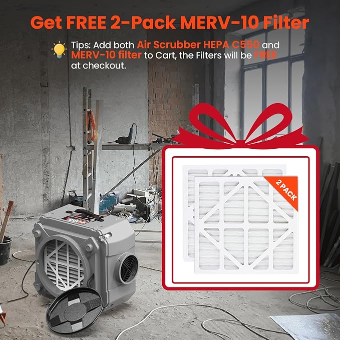 Abestorm Air Scrubber, Negative Air Machine with 3-Stage Filtration &16 Inch Air Inlet for Home, Industrial and Commercial Air Purifier, MEVR-10 & HEPA/Activated Carbon Filters, 550 CFM, Gray