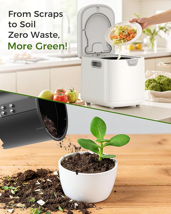 Electric Composter for Kitchen, 2.5L (Max 3.3L) Smart Electric Kitchen Composter with Auto-Cleaning | Odorless | Low Noise | LED Display, Turns Food Waste to Fertilizer, Food Recycler for Home